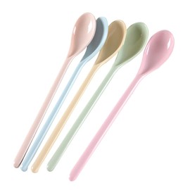 5 Pcs Long Handle Melamine Spoons Colorful Coffee Spoons Cocktail Stirring Spoons Yogurt Mixing Teaspoon for Ice Cream Milk