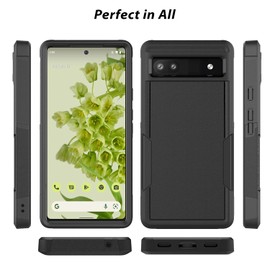 ZUSLAB Rugged Case for Pixel 6a Rugged Defender Protective Heavy Duty Shockproof Dustproof Cover for Google (2022) - Black