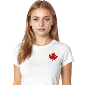 Canada Day Womens T-Shirt - Custom Handmade Maple Leaf Tshirt for Women - Minimalist Tee for Women L1 (XXL, White)