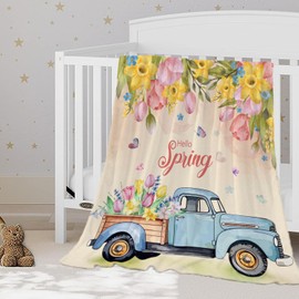YeeJu Spring Baby Throw Blanket 30x40 Small Farmhouse Spring Theme Floral Blanket for Toddler Swaddle Pet Crib Soft Fuzzy Plush Fleece Blankets and Throws Easter Decorative Blanket