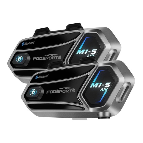 FODSPORTS 2 Way Motorcycle Helmet Bluetooth Headset Share Music 3 EQ Sound M1S AIR Intercom Bluetooth 5.0 Motorbike Interphone USB-C 2 Pack