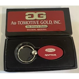 Auto Gold FORD RAPTOR Keychain & Keyring - Aluminum Metal RED  Oval