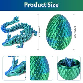 3D Dragon Egg Printed Crystal Dragon in Egg Surprise Easter Eggs Iridescent Articulated Dragon Flexible Joints Fidget Toys for Home Office Decor Executive Desk Toys Anxiety Relief (Blue-Green)