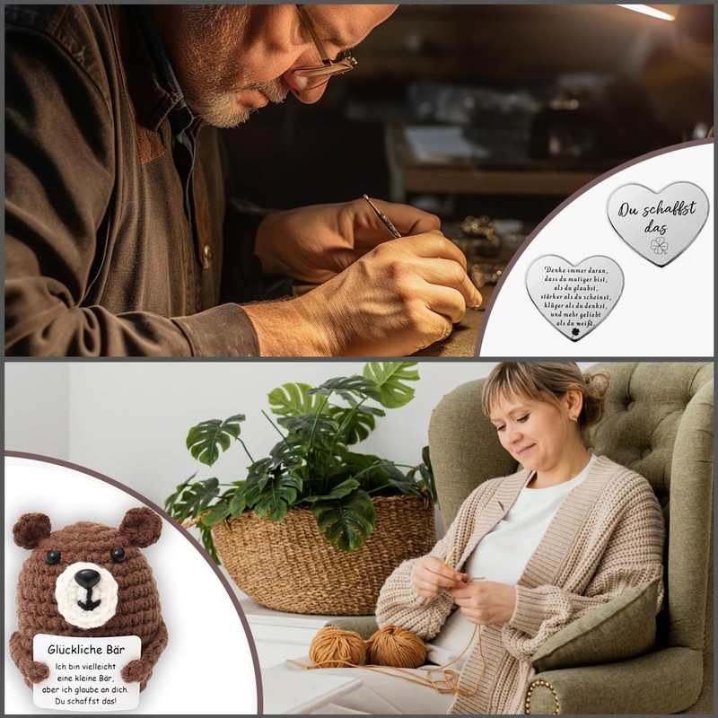 Lucktao Pocket Hug Happy Bear, Creative Knitting Wool Bear Doll,