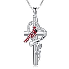 LES OSEWA Cardinal Necklace Cross Red Cardinal Necklaces for Women Sterling Silver Cardinal Appear When Angels Are Near Memorial Sympathy Pendant Jewelry Christmas Gifts