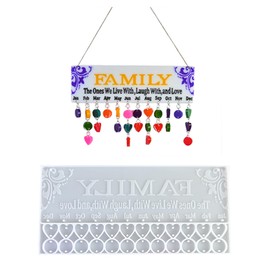 Family Birthday Calendar Wall Hanging Resin Mold, 12 inches, Monthly Reminder Board with Heart Charms, Wall Decoration Signs, epoxy Resin Silicone Mold