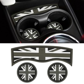 TOMALL Cup Coaster Compatible with Mini Cooper F60 Countryman 2017-2024 Silicone Cup Holder Coaster Center Console Storage Box Car Coasters for Cup Holders Car Coaster Mat Pad Accessory (Gray Flag)