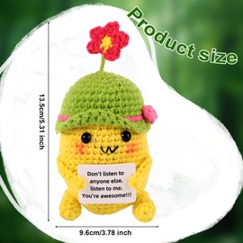 TOYMIS Positive Crochet Dinosaur, 5.31 Inch Mini Funny Positive Dinosaur Animals with Inspirational Card Potato Toy Knitted Doll Plush Emotional Support Gifts for Party Birthday Decoration