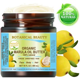 Botanical Beauty Organic MARULA Oil BUTTER Virgin, Unrefined Raw 16 Fl.oz.- 480 ml Moisturizer for FACE, DRY SKIN, BODY, DAMAGED HAIR, NAILS, Anti-Aging, Healing