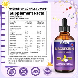VivoNu Kids Magnesium Liquid Drops, Magnesium Glycinate Liquid for Children's Supplement with Vitamin D3 K2 B12 & B6, Omega 3,L-theanine,Lemon Balm-for Sleep,Relaxation,Calm,Focus, Strawberry Flavor