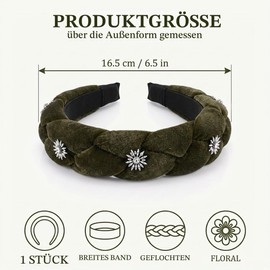 ODZFOS Women's Headband, Dirndl Headband, Women's Velvet Braided Headband, Traditional Headband, Wide Vintage Hair Bands, Fashion Headbands (Army Green)