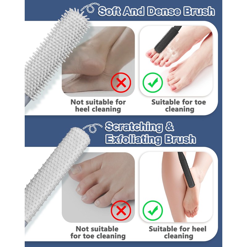 2 Pack Toe Cleaning Brush,15.7" Long Handle Silicone Foot Scrubber