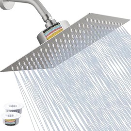 Regaderas Cabezal de Ducha de 8' con 25 Etapas Filtro, Ducha De Alta Presión De Acero Inoxidable con 2 PCS Cartuchos Filtro, Regaderas de Lluvia de Alta Presión para Baño, Agua Dura Eliminar y Olores