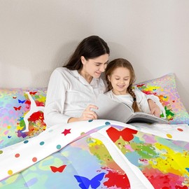 Gymnastics Silhouette Comforter Set,Rainbow Watercolor Leopard Bedding Set for Kids Girls Women Gymnast Bedroom Cheerleading Dancing Lover Quilt Set Fantasy Animals Fur Duvet Insert Twin Size