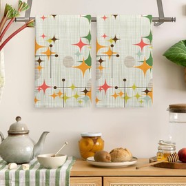 AMM Mid Century Kitchen Towels Set of 2 Boho Retro Stars Dish Hand Towels for Kitchen Decor 16x27 Inch Yellow Abstract Vintage Boho Art Farmhouse Decorative Absorbent Soft Microfiber Dish Cloths