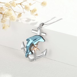 QHQPQ Dolphin Necklace Gifts for Girls 925 Sterling Silver Crystal Anchor Pendant Nautical Ocean Jewellery Beach Gift for Women