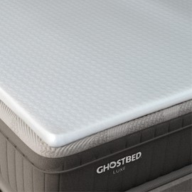 Ghostbed Firm Foam with Cover Mattress Topper, Queen 1.5 Inch Polyurethane Foam Firm Mattress Topper Queen for Back Pain, Durable and Easy to Install & Remove, Made in USA | CertiPUR-US Certified
