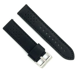 diloy Cowhide Leather Watch Strap Smooth Perforated Rally Racing Vintage - Contrast Stitching Black White Red Blue - Sizes 20mm 22mm 24mm - Black - Sporty Classic 398, 20 mm, Leather, Not applicable