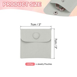 PATIKIL 3x3 Inch Jewelry Pouch, 8 Pcs Soft Velvet Pouches with Snap Button Portable Storage for Rings Necklace Bracelet Earring Watch, Grey