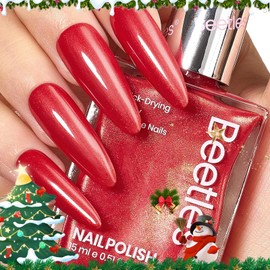 Beetles Red Nail Polish 15ML Quick Dry Red Glitter Nail Polish Red Fingernail Polish DIY Salon for Women