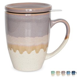 Bosmarlin Ceramic Tea Cup with Infuser and Lid, 13.5 Oz, 5 Colors to Choose, Dishwasher and Microwave Safe, Steeping Tea Mug with Strainer, Reactive Glaze (Purple)