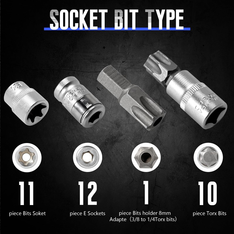 Drive Male Female Torx Star Bit Socket E-Socket Set Handheld