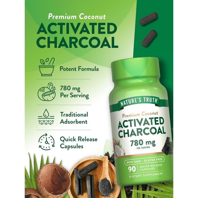 Nature's Truth Activated Charcoal Capsules | 90 Count | Non-GMO