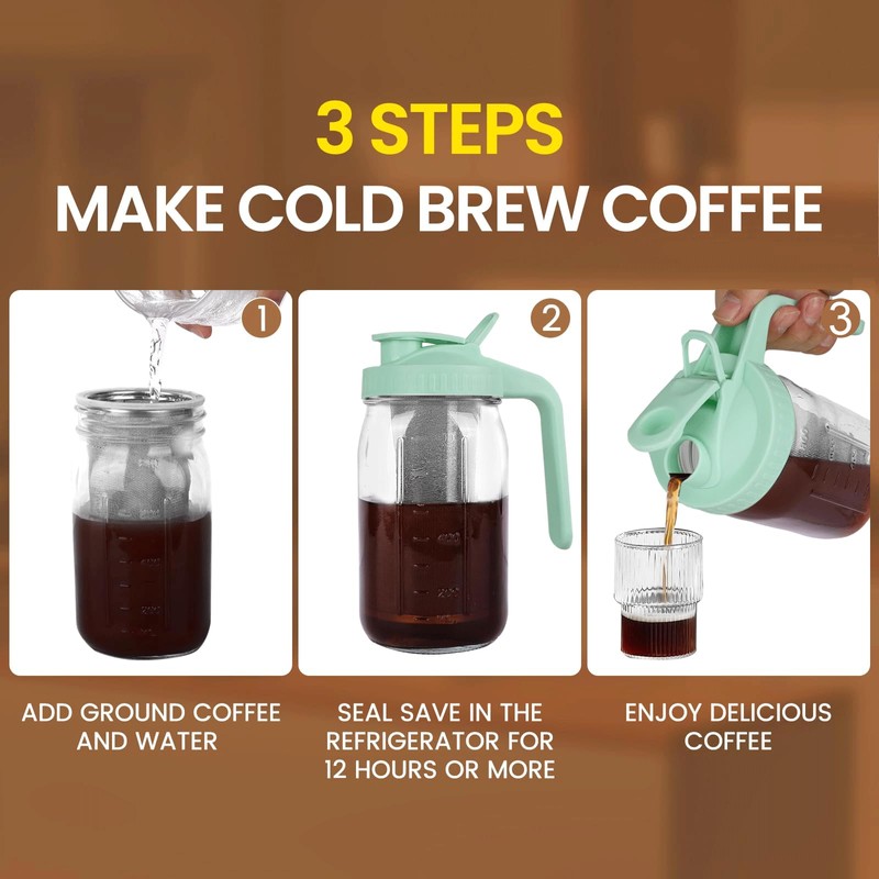 Cold Brew Coffee Maker,32 oz Mason Jar Pitcher with Stainless