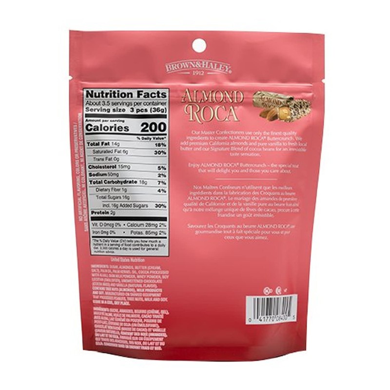 Brown & Haley Almond ROCA Stand-up Pouch, Individually Wrapped Chocolate