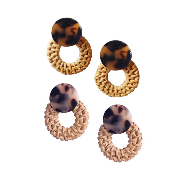 Handmade Rattan Vine Knit Hoop Dangle Earrings Bohemia Straw Braided