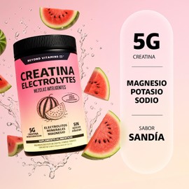 BEYOND VITAMINS Creatina Monohidratada con Electrolitos y Ciclodextrina para Mejor Absorción e Hidratación Bebida Efervescente con Vitaminas y Minerales Sin Azúcar 30 Porciones (Sandía)