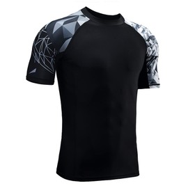 HUGE SPORTS Mens Rash Vest- Wildling Series Rash Guard Short Sleeve Quick Drying Wetsuit Swimming Tops for Surfing BJJ Jiu Jitsu(Eagle,L)