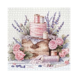 Spring Sewing Puzzles for Adults 1000 Pieces, Pink Flower Garden Jigsaw Puzzles, Pretty Rose Art Puzzles