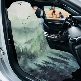 JOAIFO Camp Car Seat Cover Protector, Forest Mountain Car Seat Towel Cover Front Seat for Trucks SUV Van, Machine Washable Workout Towels