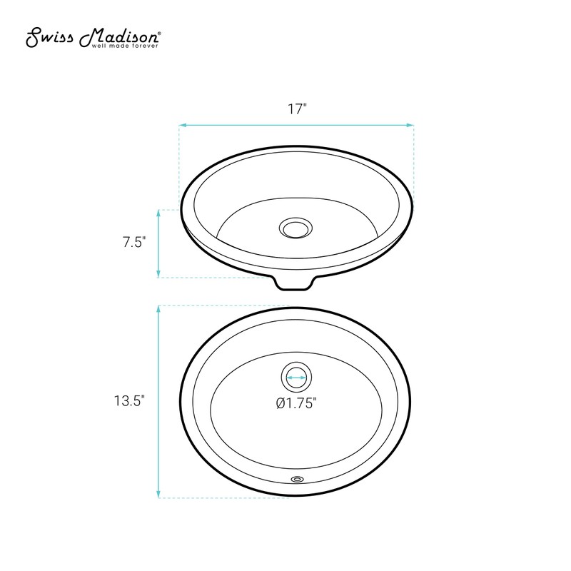 Swiss Madison SM-UM629 Plaisir 16.5 Oval Under-Mount Bathroom Sink