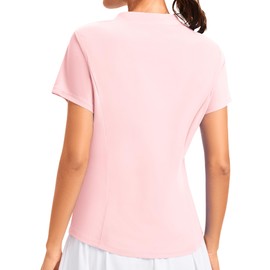 JoyGirl Women Golf Polo Shirts UPF 50+ Short Sleeve Athletic T Shirts V Neck Quick Dry Tennis Tops for Women (Pink, L)