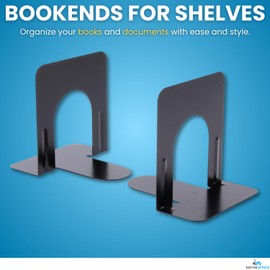 1InTheOffice Bookends for Shelves, Metal Bookends, 5 1/4" x 4 3/4" x 5", Non-Slip, Black, 4 Pack