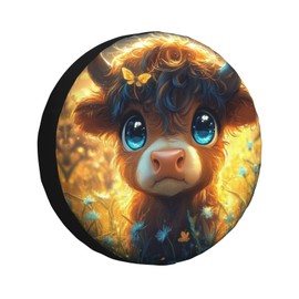 CSIVKEJ Highland Cow Cute Print Spare Tire Cover Dust-Proof Wheel Tire Cover Fit Jeep,Trailer, Rv, SUV and Many Vehicle 14 Inch