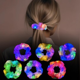 6 Pcs LED Scrunchies for Women, Colorful Mermaid Scrunchy, Light Up Scrunchies for Girls, 3 Light Modes, Glow in the Dark Hair Accessories