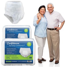 Confidence Absorbent Underwear for Seniors, Perfect for Day or Overnight use, Safe for Sensitive Skin, Cotton Liner, Discreet Protection for Men and Women, Size 3XL, 16 Count by Easy Comforts