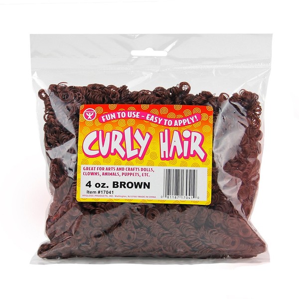 Hygloss Products Fake Curly Hair - Great for All Types of Arts and Crafts - Easy to Apply - Brown - 4 oz Pack