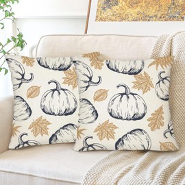 Fall Pillow Covers 16x16 Inch Set of 2 Blue Pumpkin and Orange Maple Leaf Throw Pillow Covers Fall Autumn Indoor Outdoor Decorative Pillow Case Thanksgiving Harvest Farmhouse Couch Sofa Decoration