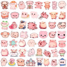 Kawaii Cartoon Pig Stickers 50 Pack Laptop Stickers,Pig Vinyl Waterproof Stickers for Water Bottles Skateboard Scrapbook Bike Computer,Phone,-Graffiti Stickers Pack for Teens Girls Kids