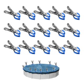 Pack of 15 Metal Pegs for Pool Cover, Mounting Clips with Protective Film, Clamping Clamps for Above Ground Pools, Clamping Clamps with Strong Clamping Force for Clothespins, Photography, Wood
