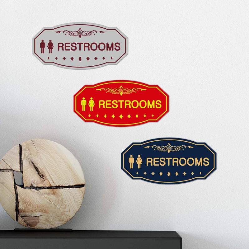 Signs ByLITA Victorian Unisex Restroom Sign (Black Gold) - Large
