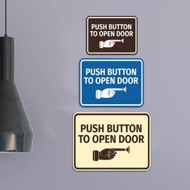 Classic Framed Push Button to Open Door Sign (Brushed Silver) - Small