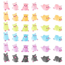 Goiern Pack of 48 Mini Resin Luminous Pig in the Dark Mini Pig Luminous Mini Portrait Mini Fairy Garden DIY Christmas Birthday Party Jewellery Accessories