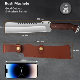 Machete w Sheath for Yard Work, 15'' Full Tang Camping Machete for Cutting Trees Heavy Duty, Survival Machetes, 0.22’’ Thick 5CR15MOV Stainless Steel Blade Spine & Wood Handle, Clearing Brush and Gardening
