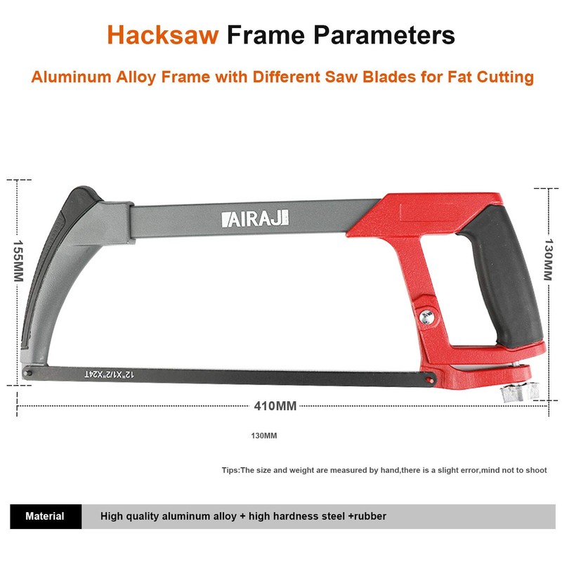 AIRAJ 12 inch Adjustable Hacksaw Frame Set,Tools High-Tension Hacksaw,with 10