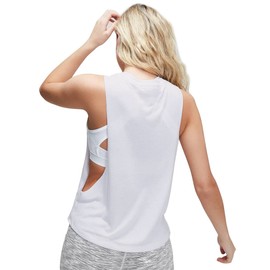 Womens Workout Fitness Tank Tops Cropped Sleeveless Gym Yoga Running Athletic Shirts White L